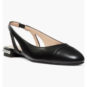 Stuart Weitzman Black Slingback Flats with Pearl Detail